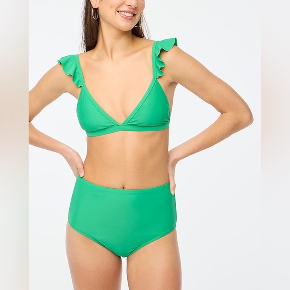 J. Crew Factory Ruffle-shoulder V-neck bikini top and high waisted bottom - Picture 1 of 15